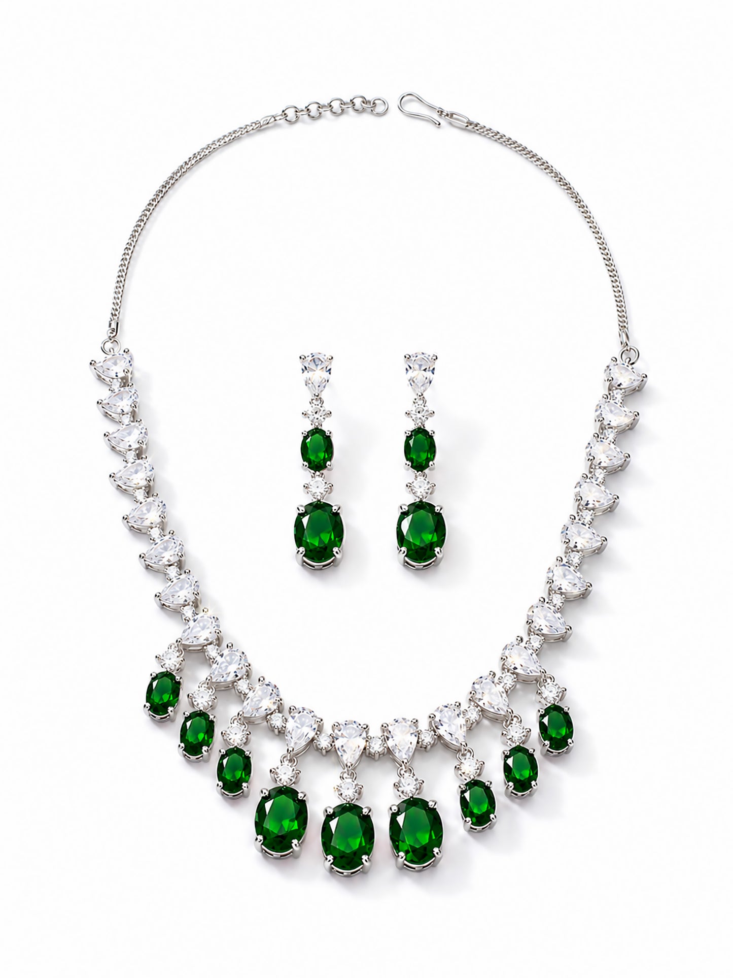 Silver Plated Green AD Choker Set for Women