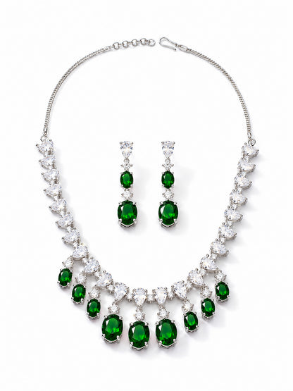 Silver Plated Green AD Choker Set for Women