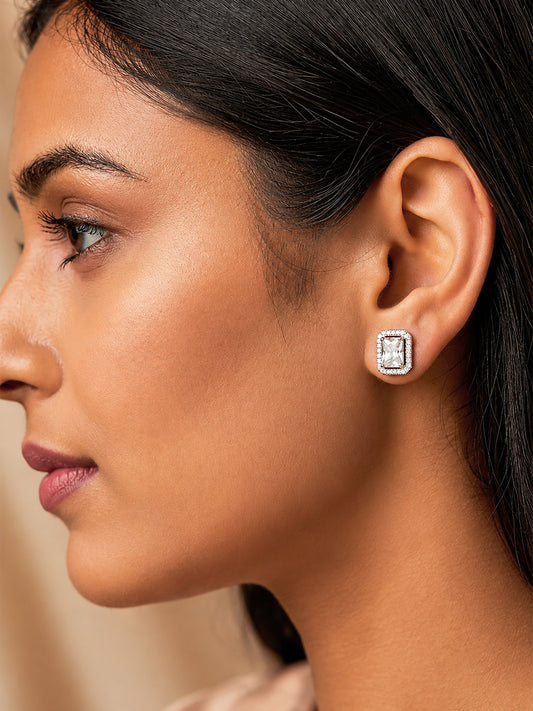 Rhodium Plated AD Stud Earrings for Women