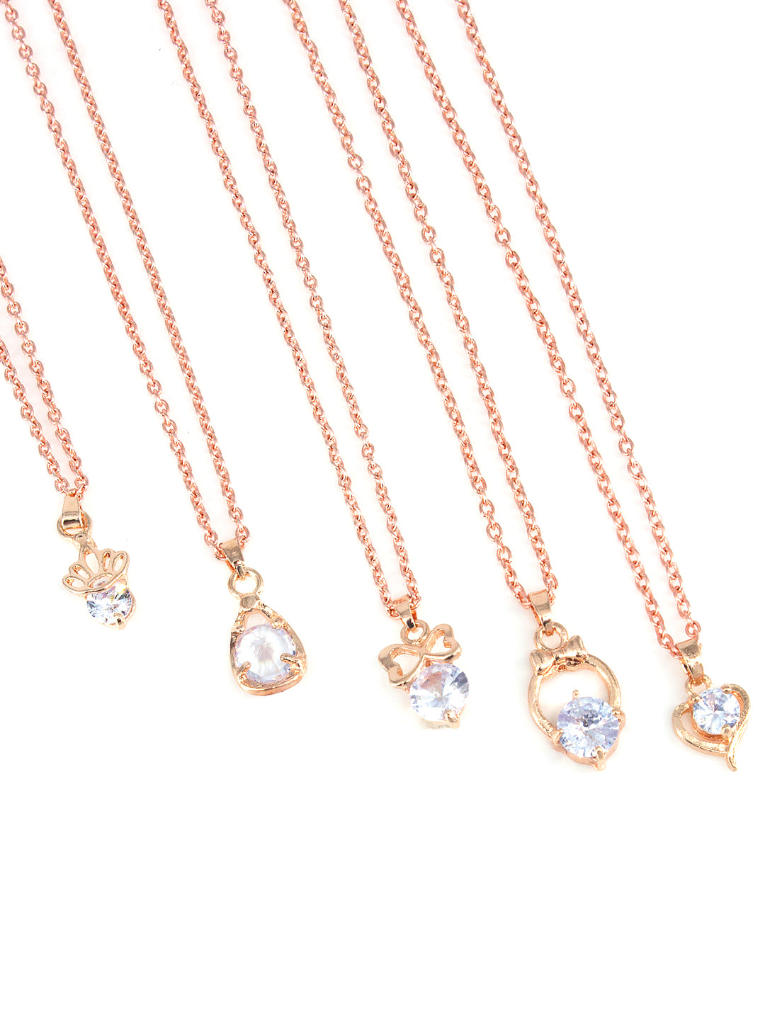 PRIVIU Teardrop, Heart, Round American Diamond Pendant Combo for Girls (Set of 5)