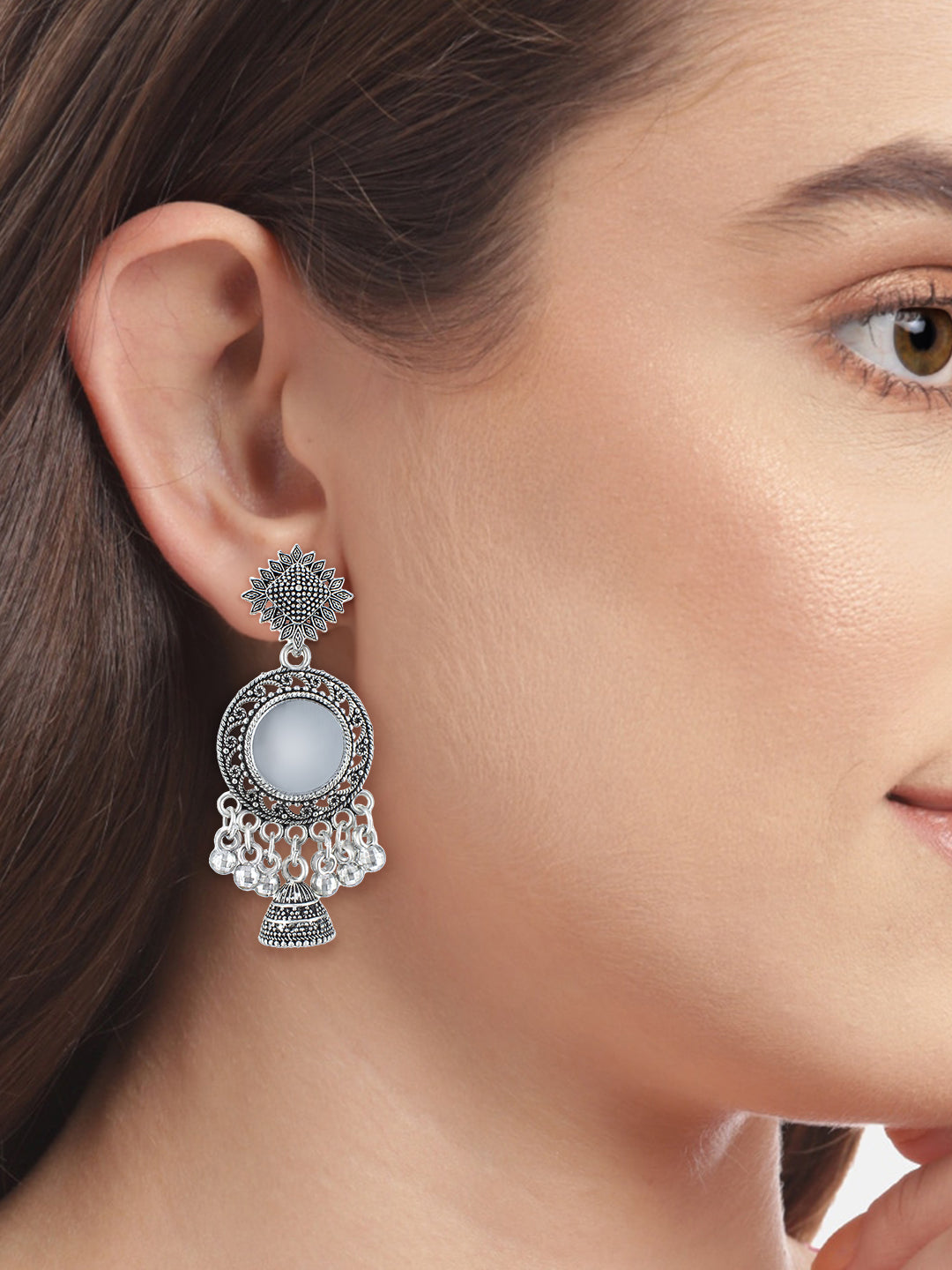 Pack of 5 Silver Oxidised Jhumki Earrings