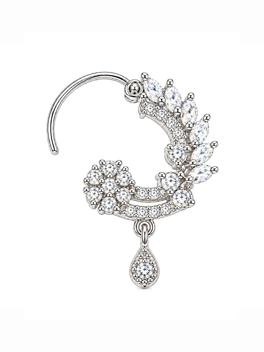 Rhodium Plated American Dimaond Drop Nose Ring