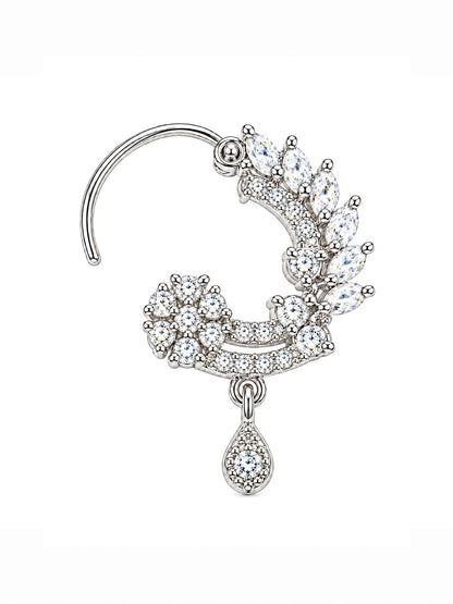 Rhodium Plated American Dimaond Drop Nose Ring