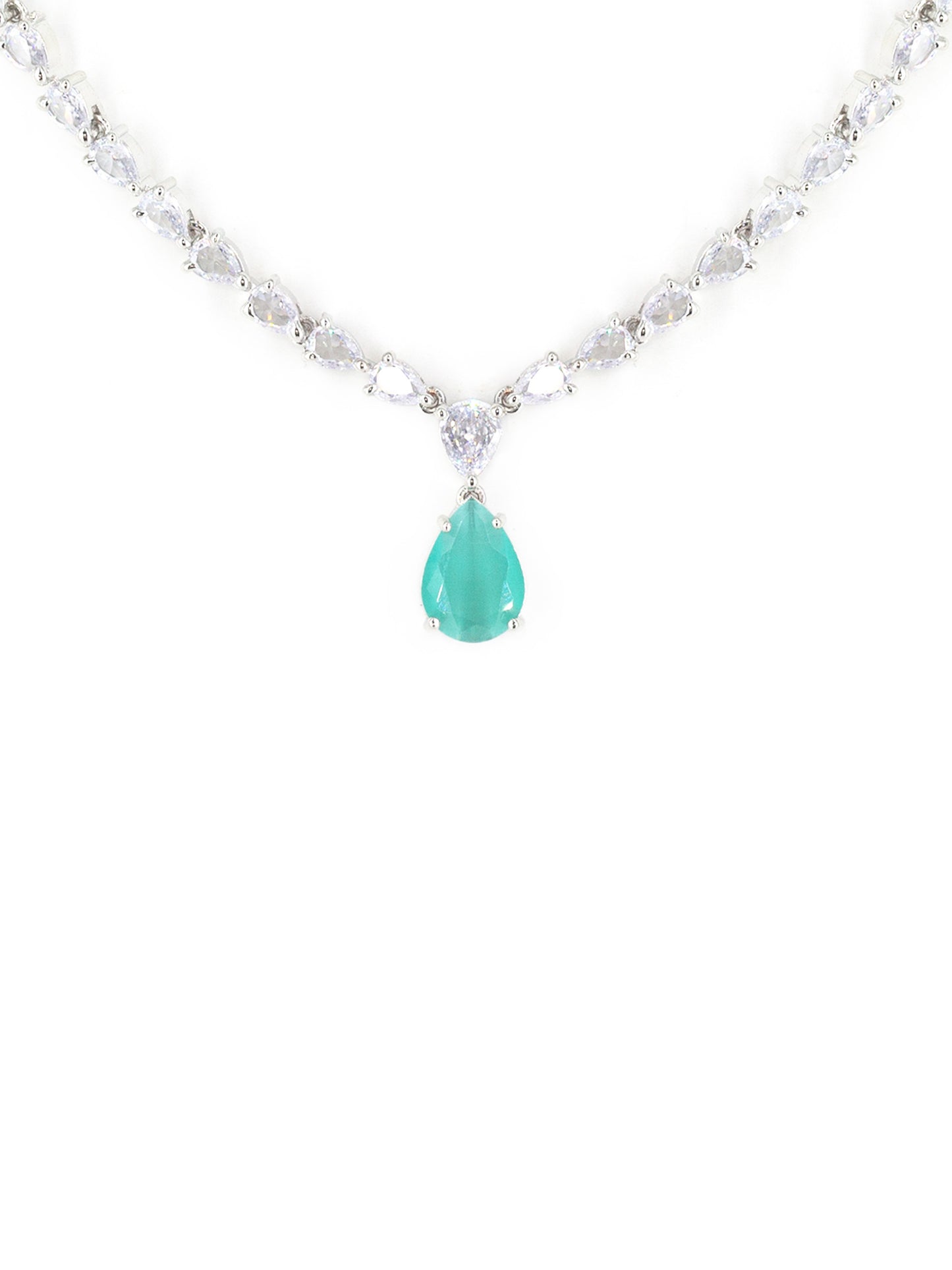 Silver Plated Mint Green AD Jewellery Set for Women