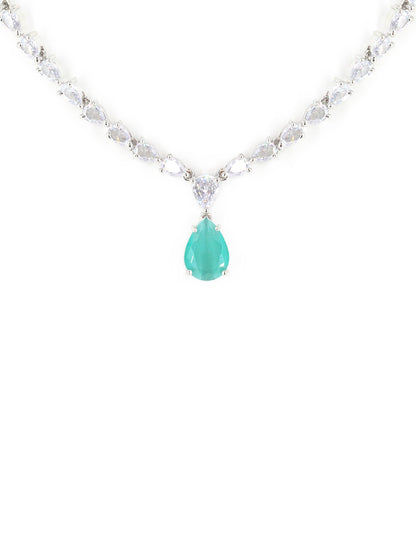 Silver Plated Mint Green AD Jewellery Set for Women