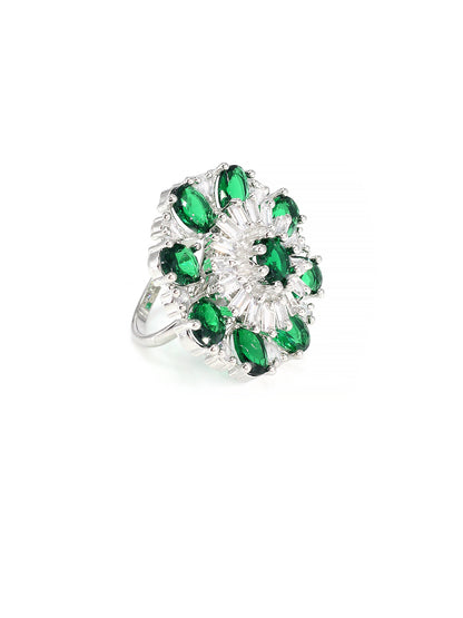 Floral Green American Diamond Adjustable Cocktail Finger Ring