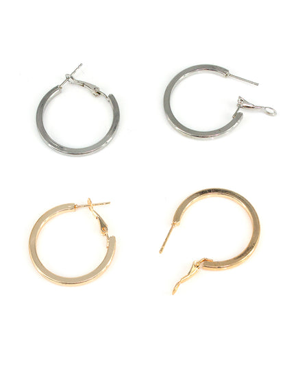 Set of 2 Silver and Gold Plated Hoop Earrings