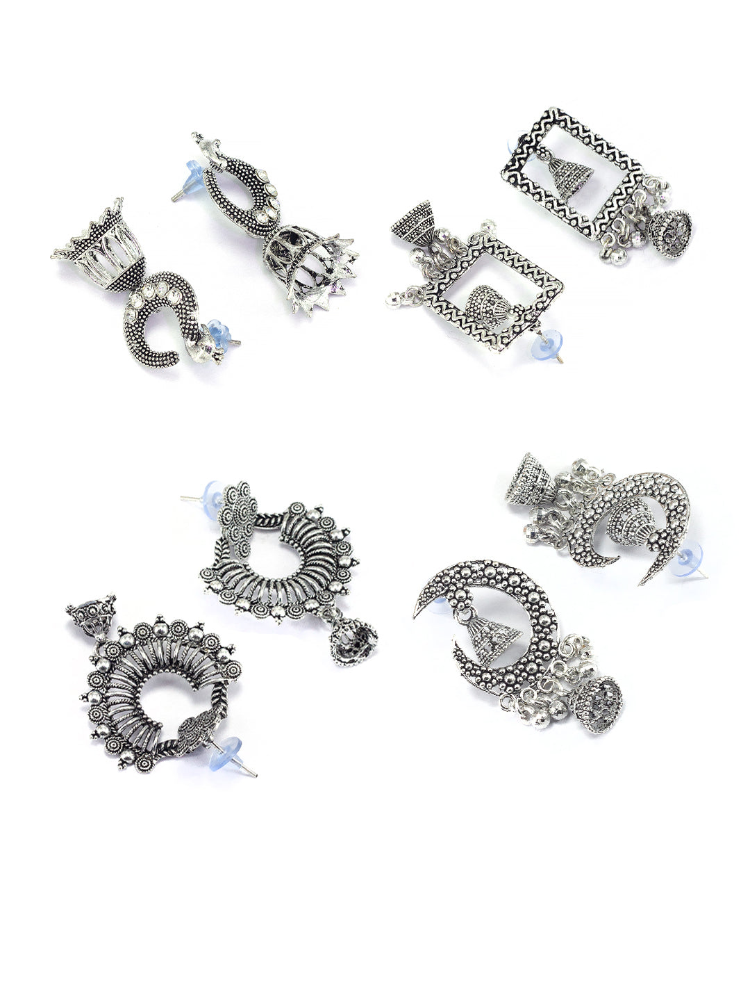 Set of 4 Floral & Peacock Chandbali & Jhumki Earrings
