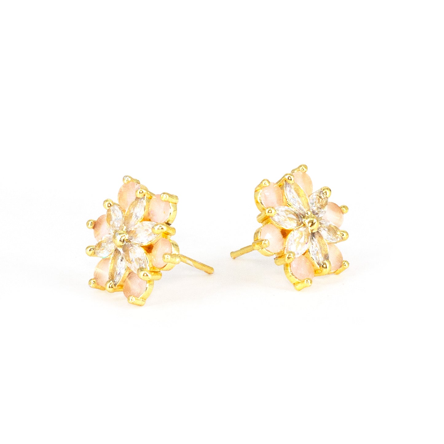 Gold Plated Pink AD Floral Stud Earrings for Women