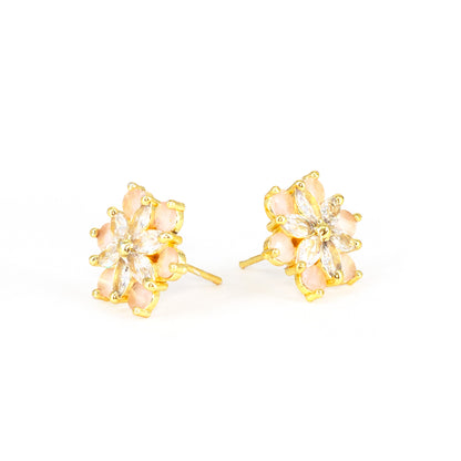 Gold Plated Pink AD Floral Stud Earrings for Women