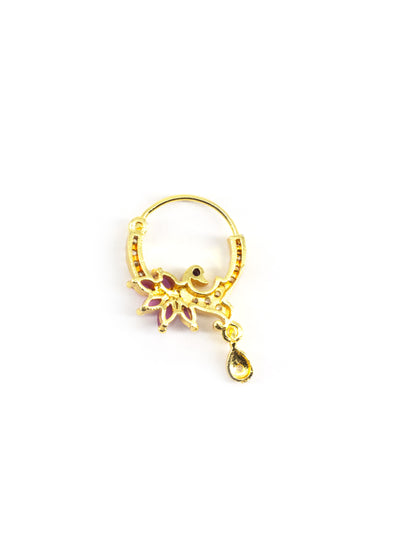 Gold Plated Red AD Drop Nose Ring for Women