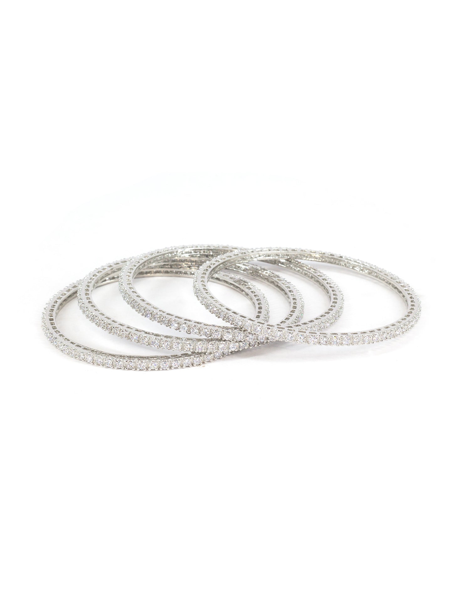 Set of 4 Silver Plated American Diamond Minimal Bangle Set for Women