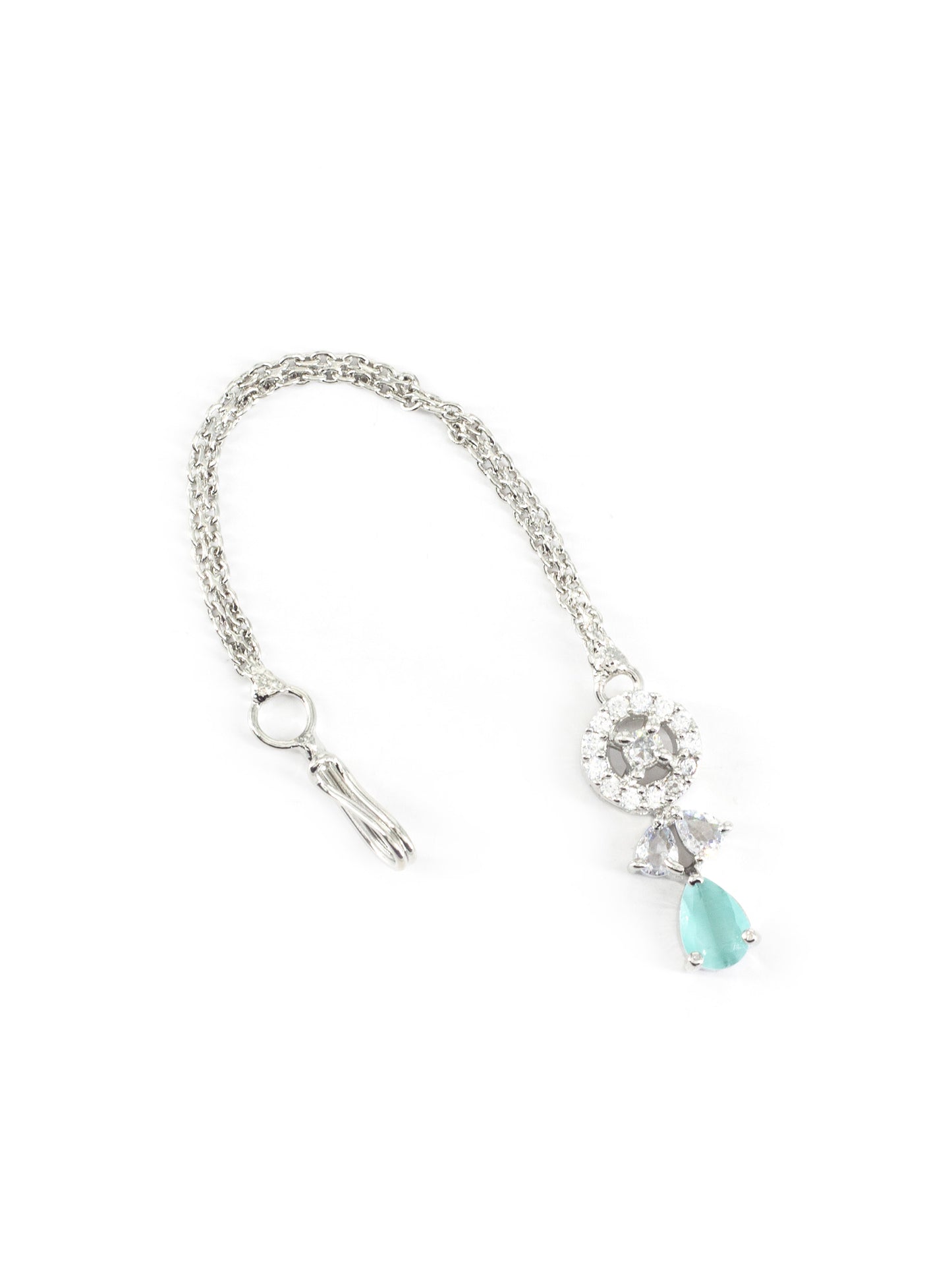 Silver Plated Mint Green AD Maang Tikka