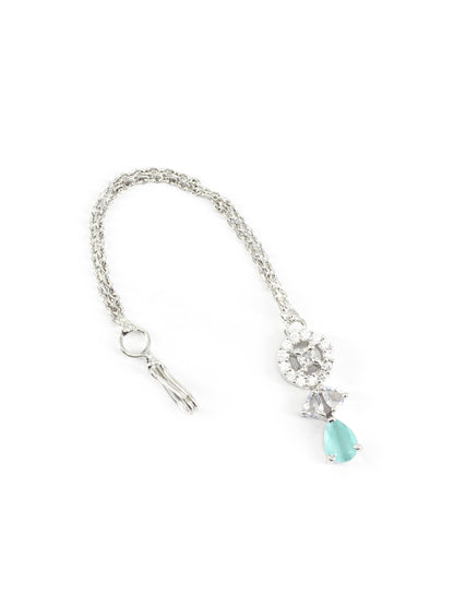 Silver Plated Mint Green AD Maang Tikka