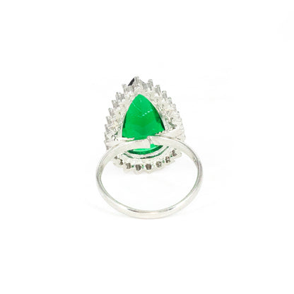 Rhodium Plated Green AD Finger Ring for Women