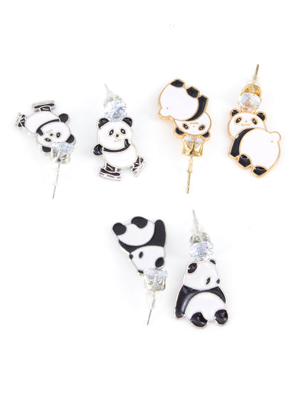 Set of 3 Cute Panda Earrings For Women and Girls