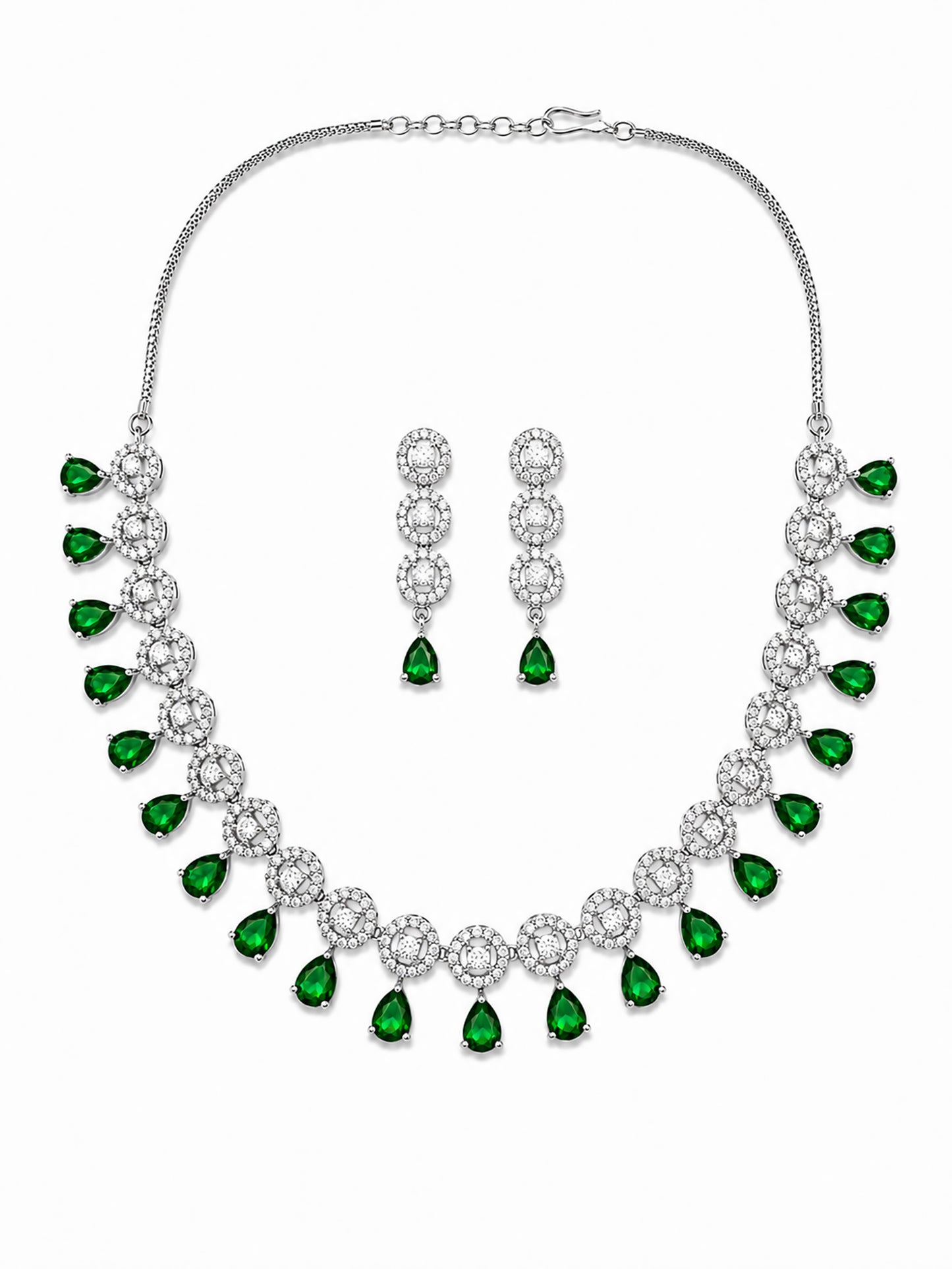 Silver Plated Green AD Jewellery Set for Women