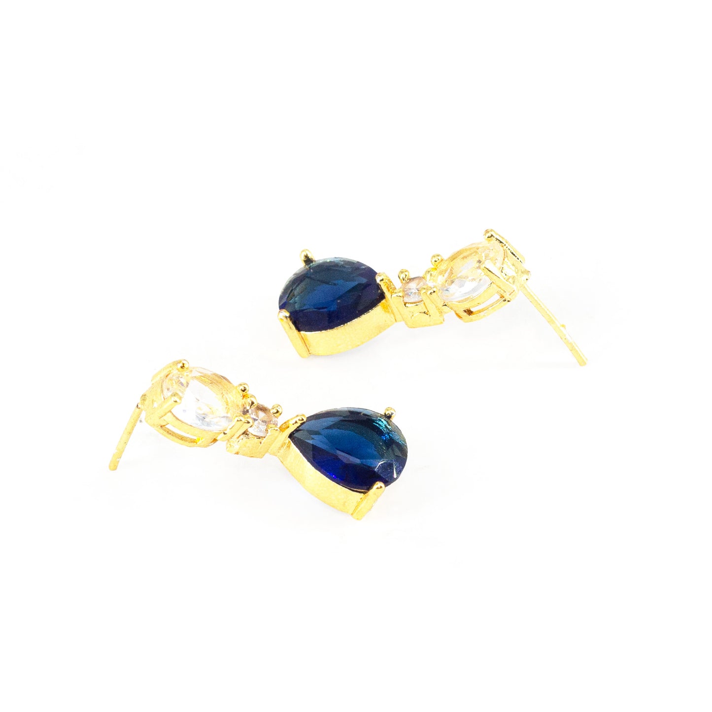 Gold Plated Blue AD Teardrop Earrings for Women