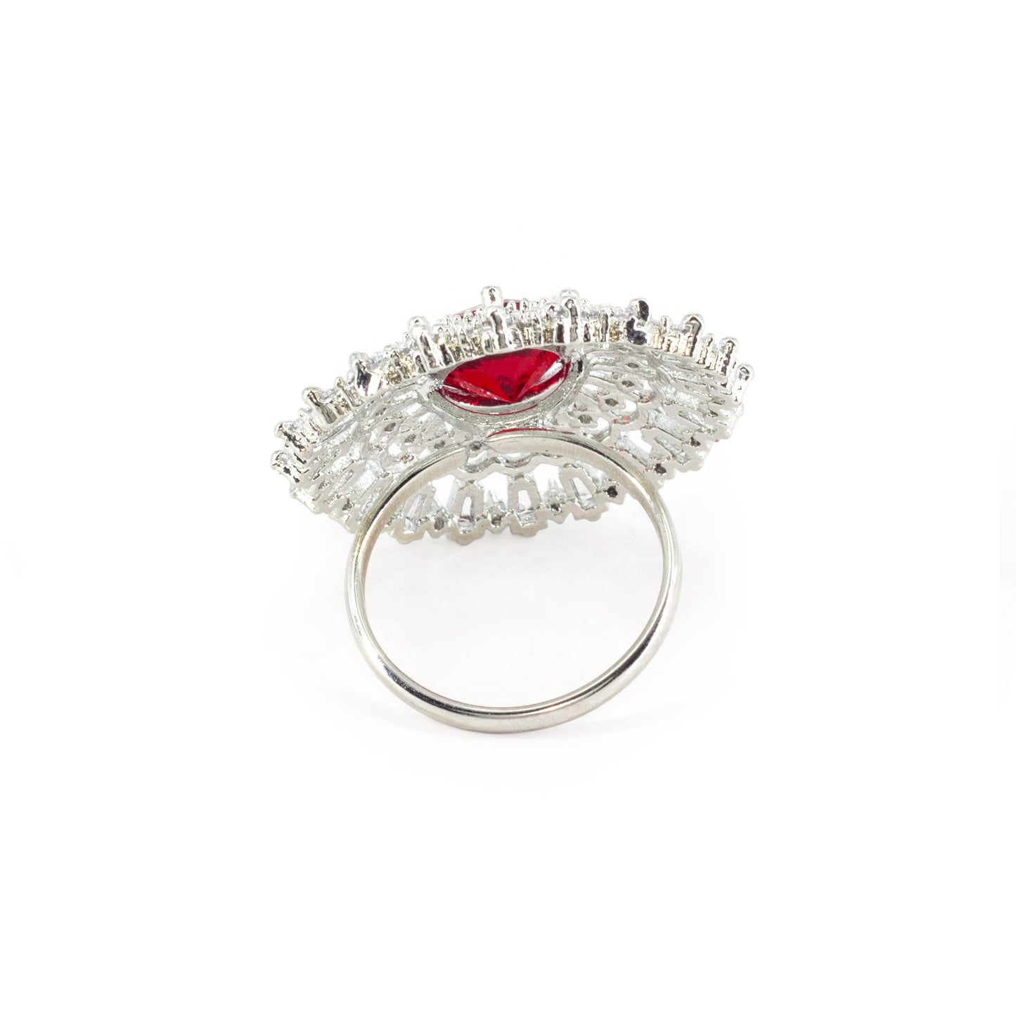 Rhodium Plated Red AD Designer Adjustable Ring for Women