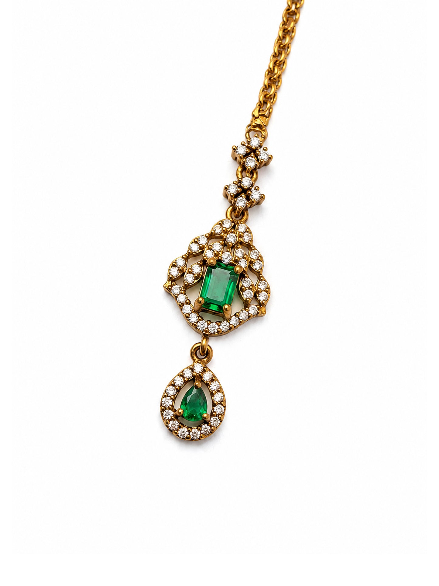 Antique Gold Plated Green AD Maang Tikka for Women