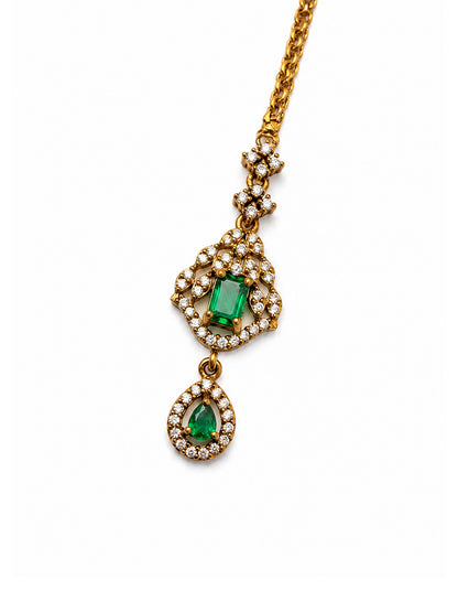 Antique Gold Plated Green AD Maang Tikka for Women