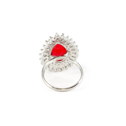 Rhodium Plated Red AD Adjustable Ring for Women