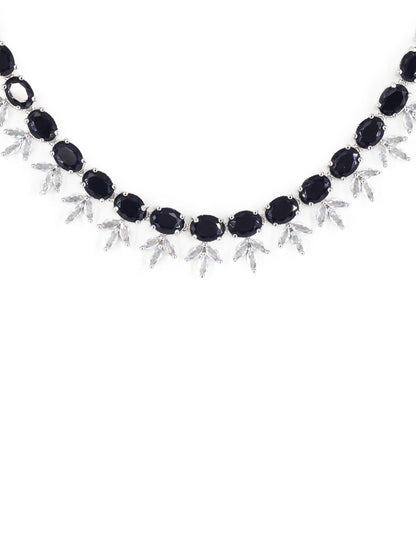 Silver Plated Black AD Jewellery Set for Women