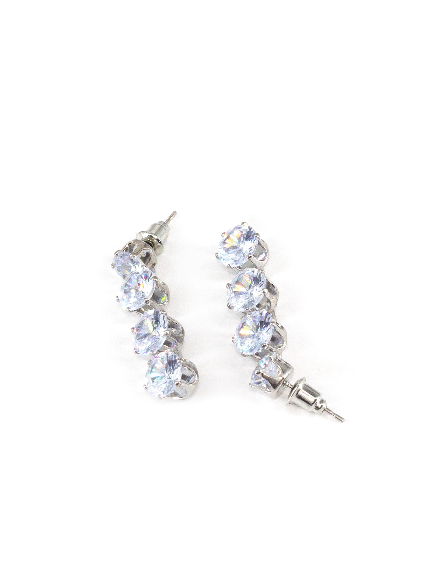 Silver Plated Round White AD Drop Earrings for Women