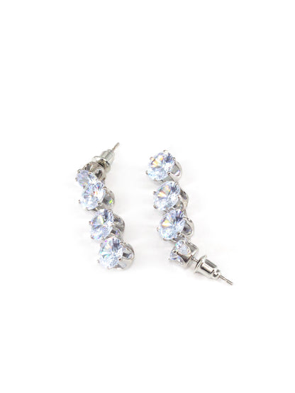 Silver Plated Round White AD Drop Earrings for Women