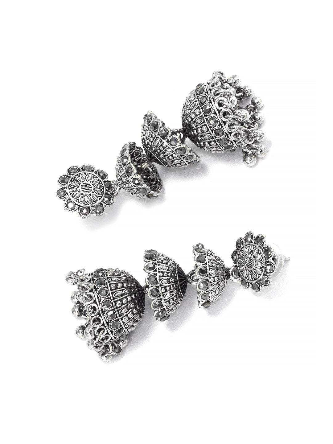 Oxidized Floral Multi Layered Jhumka Earrings