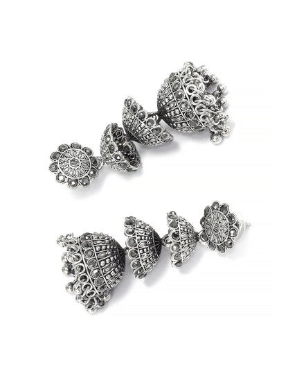 Oxidized Floral Multi Layered Jhumka Earrings