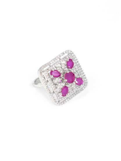 Silver-Plated American-Diamond Studded Adjustable Finger Ring
