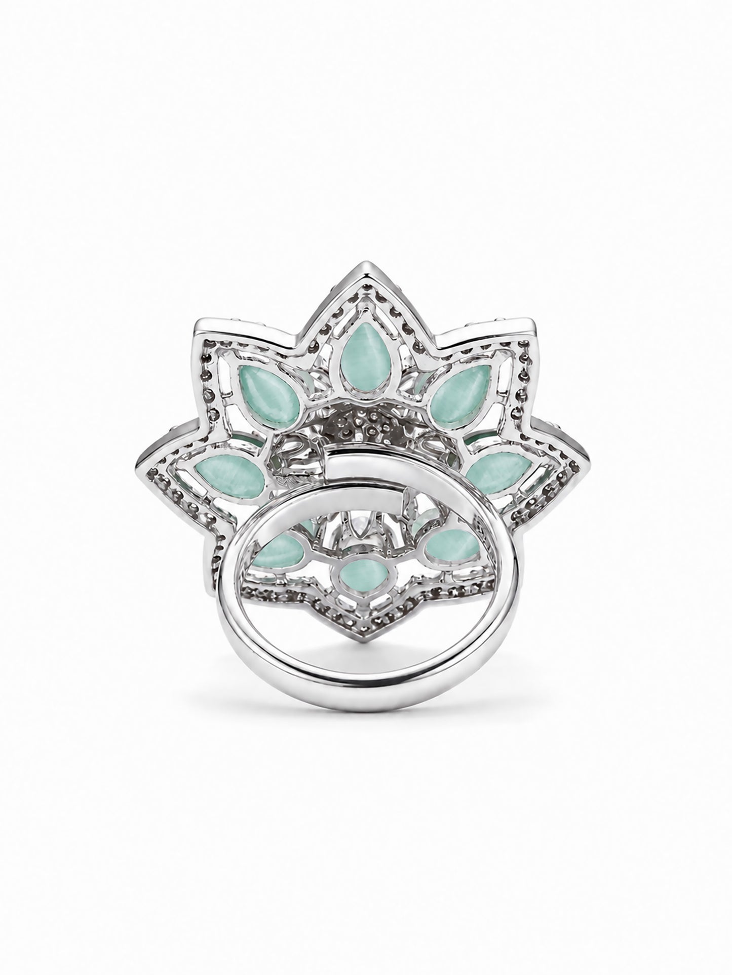 Silver Plated Green AD Floral Finger Ring for Women