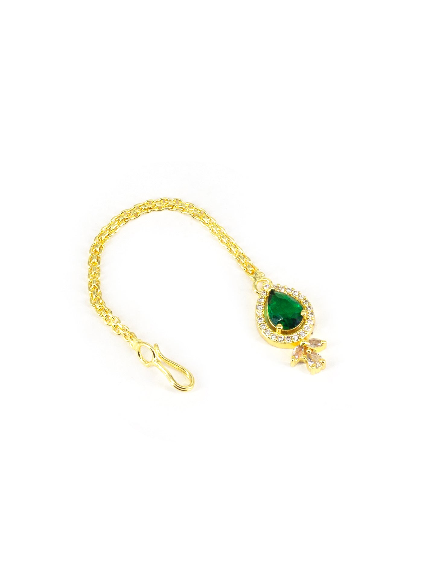 Gold Plated Green American Diamond Maang Tikka for Women