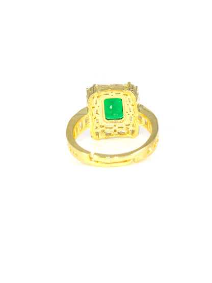 Gold Plated Green AD Adjustable Ring For Women