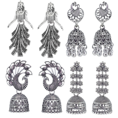 Set of 4 Floral, Peacock & Doll Jhumki Earrings