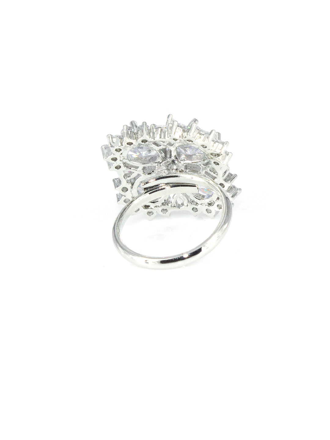 Silver Plated AD Cocktail Adjustable  Ring For Women