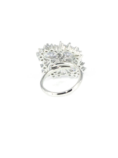 Silver Plated AD Cocktail Adjustable  Ring For Women