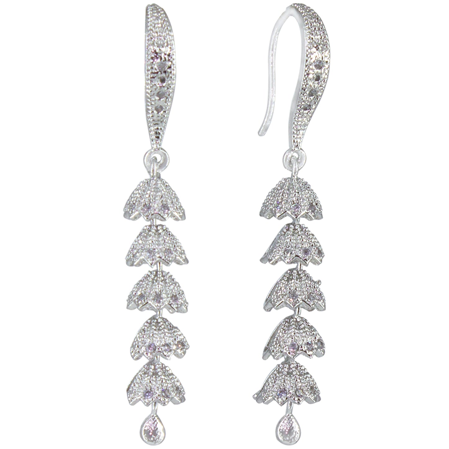 Silver Plated 5 Layer American Diamond Drop Earrings