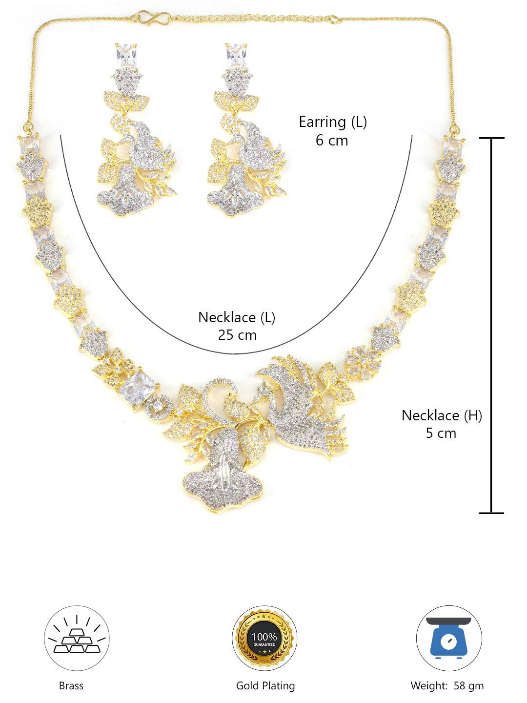 Gold Plated AD Designer Bird Jewellery Set For Women