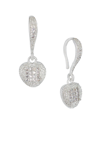 Silver Plated American Diamond Small Heart Shaped Drop Earring