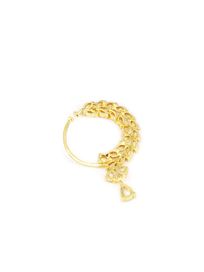 Gold Plated White AD Bridal Non-piercing Drop Nose Ring for Women