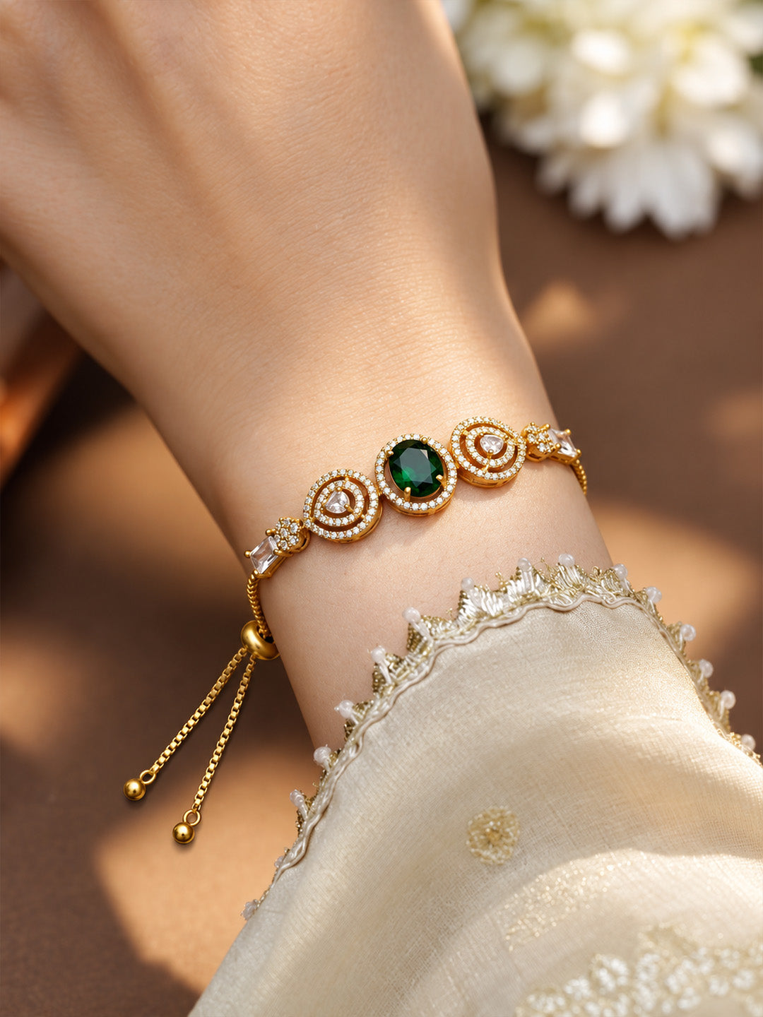 Antique Gold Plated Green AD Bracelet for Women