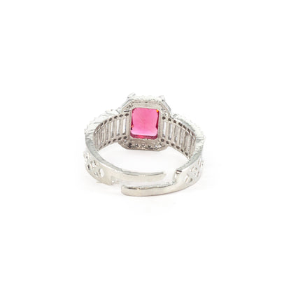 Silver Plated Red American Diamond Adjustable Ring for Women
