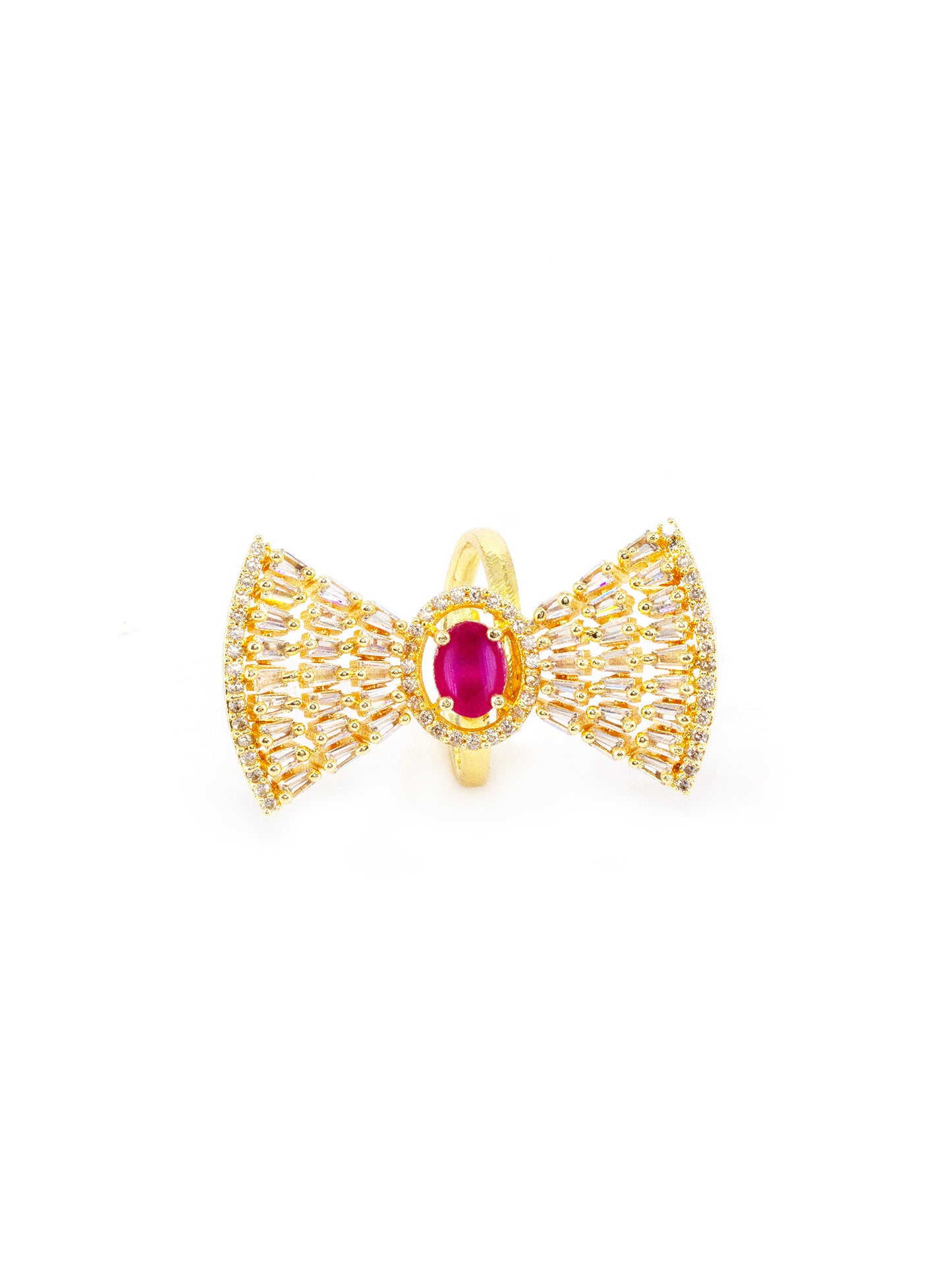Gold Plated White & Red AD Ring for Women