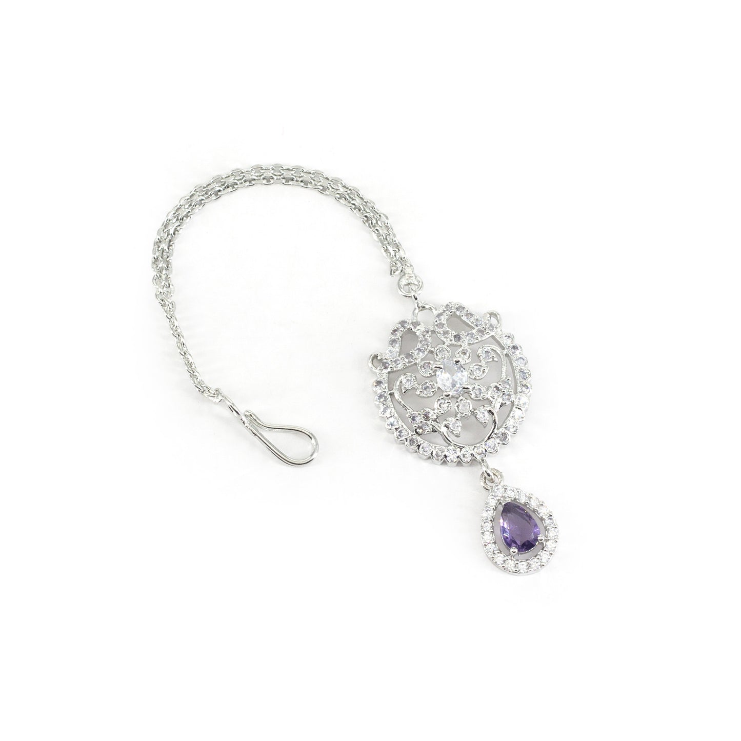 Silver Plated Purple AD Ethnic Maang Tikka for Women