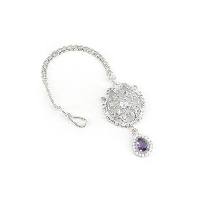 Silver Plated Purple AD Ethnic Maang Tikka for Women