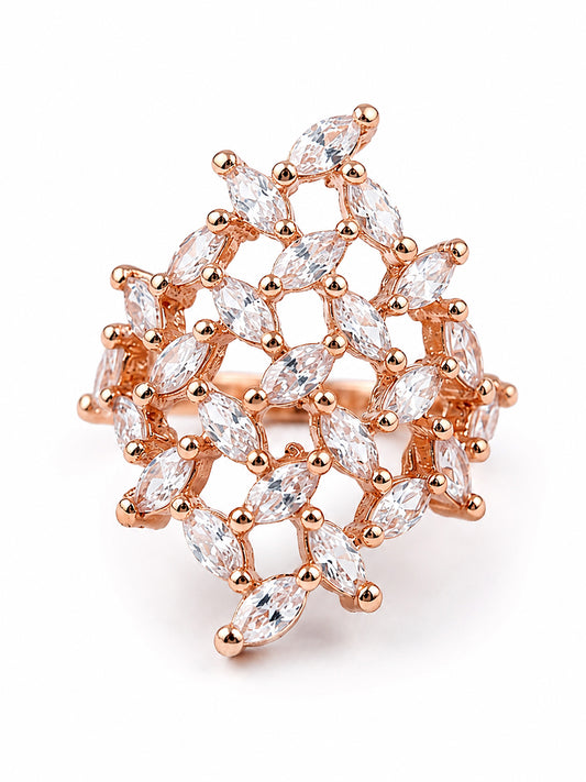 Rose Gold Plated AD Adjustable Finger Ring for Women