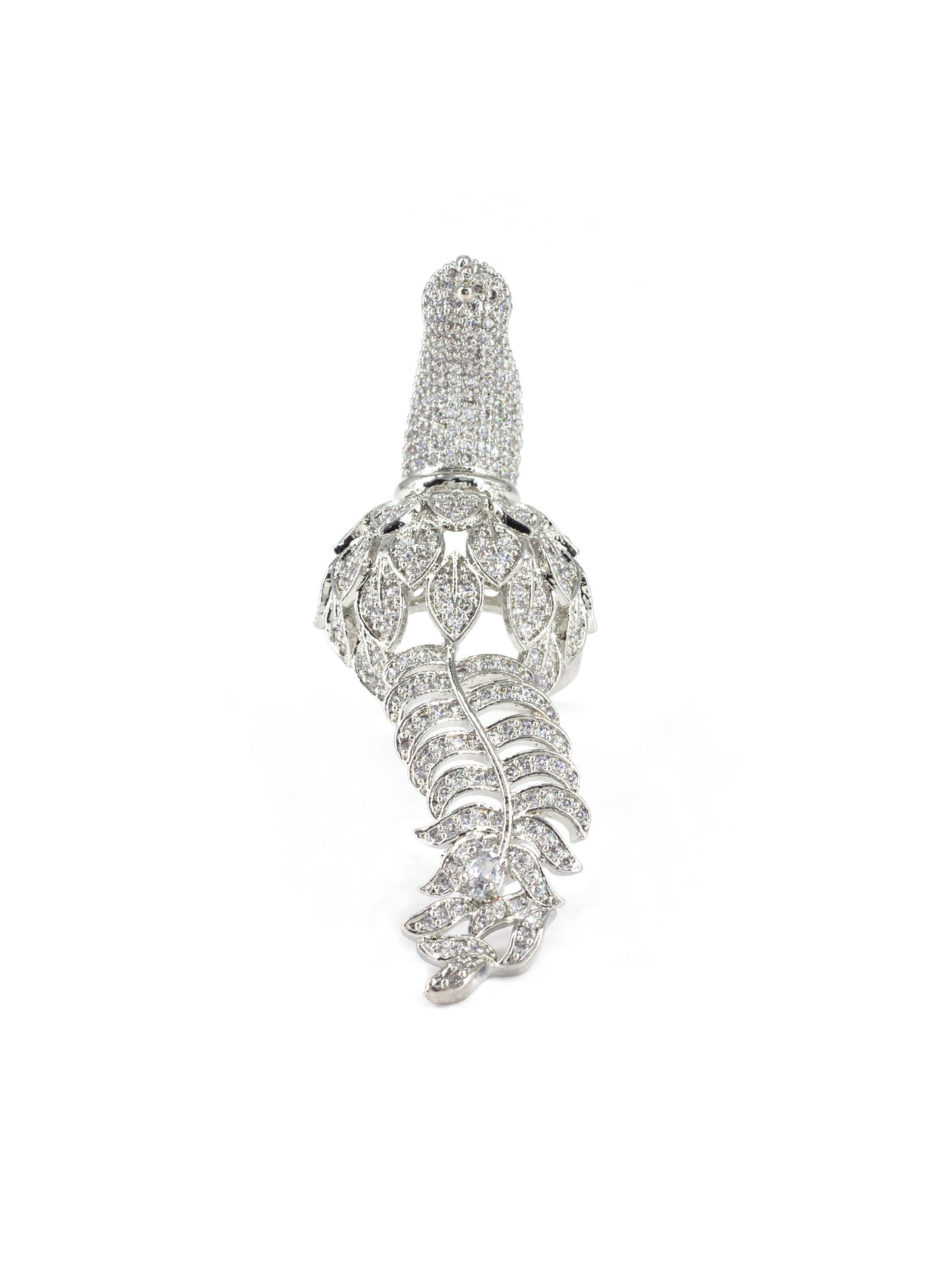 Silver Plated Peacock AD Adjustable Finger Ring for Women