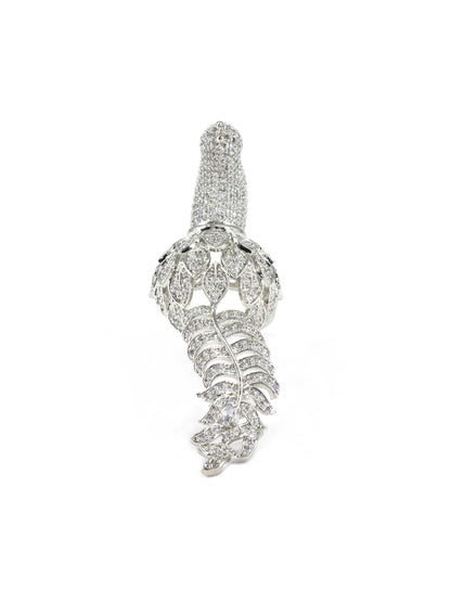 Silver Plated Peacock AD Adjustable Finger Ring for Women